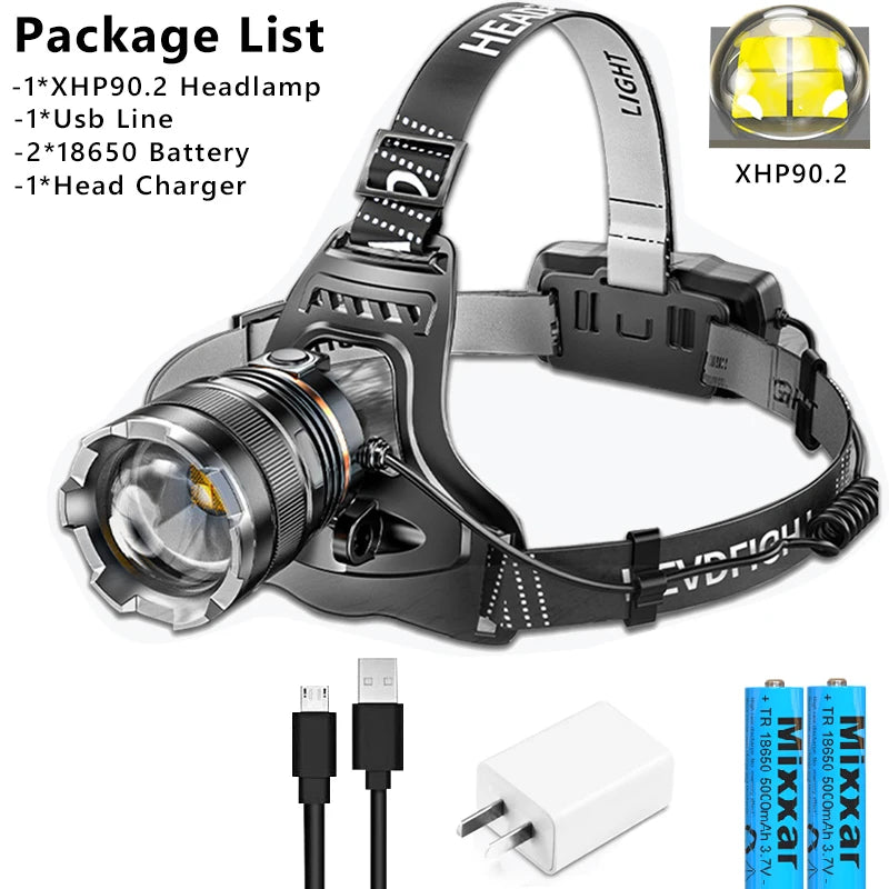 Z40 20000LM LED Headlamp XHP90 Flashlight Headlight Torch Zoom Sensor Headlight 18650 Rechargeable Light Outdoor Fishing Lantern