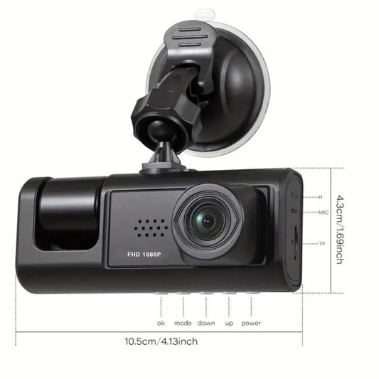 Dash Cam W/ IR Night Vision Loop Recording & 2" IPS Screen 1080P 3 Camera , DVR Recorder, Video Recorder, Vehicle DVR