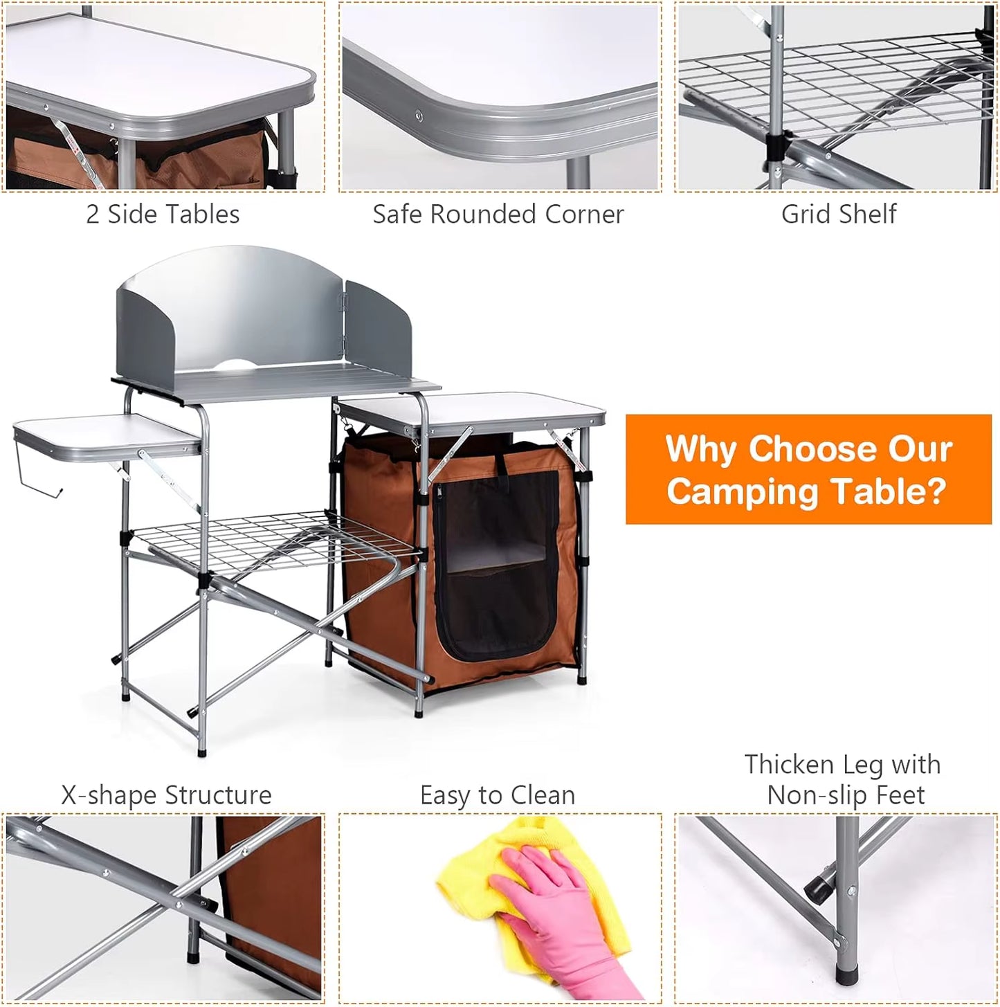 With 26'' Tabletop and Detachable Windscreen, Aluminum Portable Camp Cook Station Carry Bag Quick Set-Up, BBQ Camping Picnic Ba