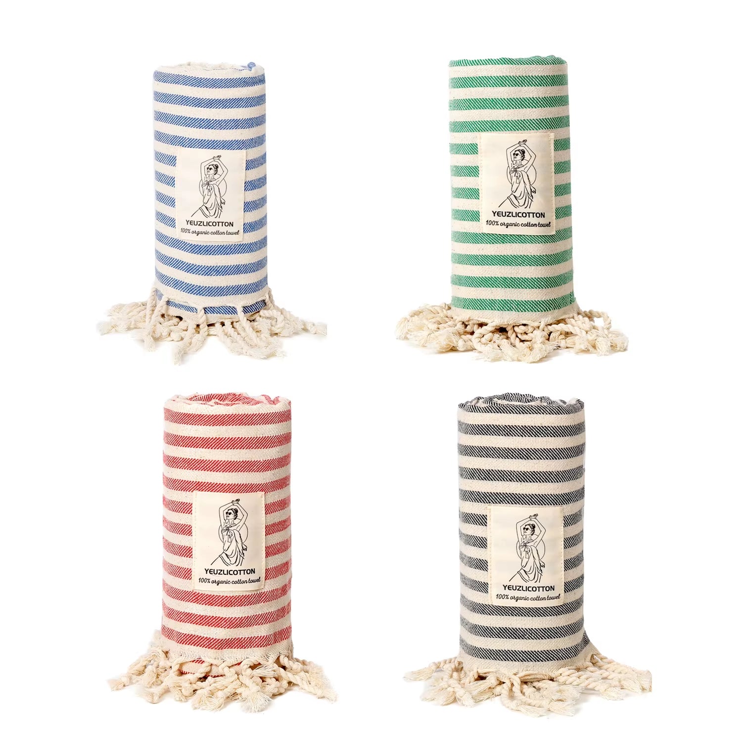 YEUZLICOTTON Hot Sale Luxury Striped Tassel 100% Cotton Sauna Spa Bath Towel for Home 100*180CM Travel Turkish Large Beach Towel