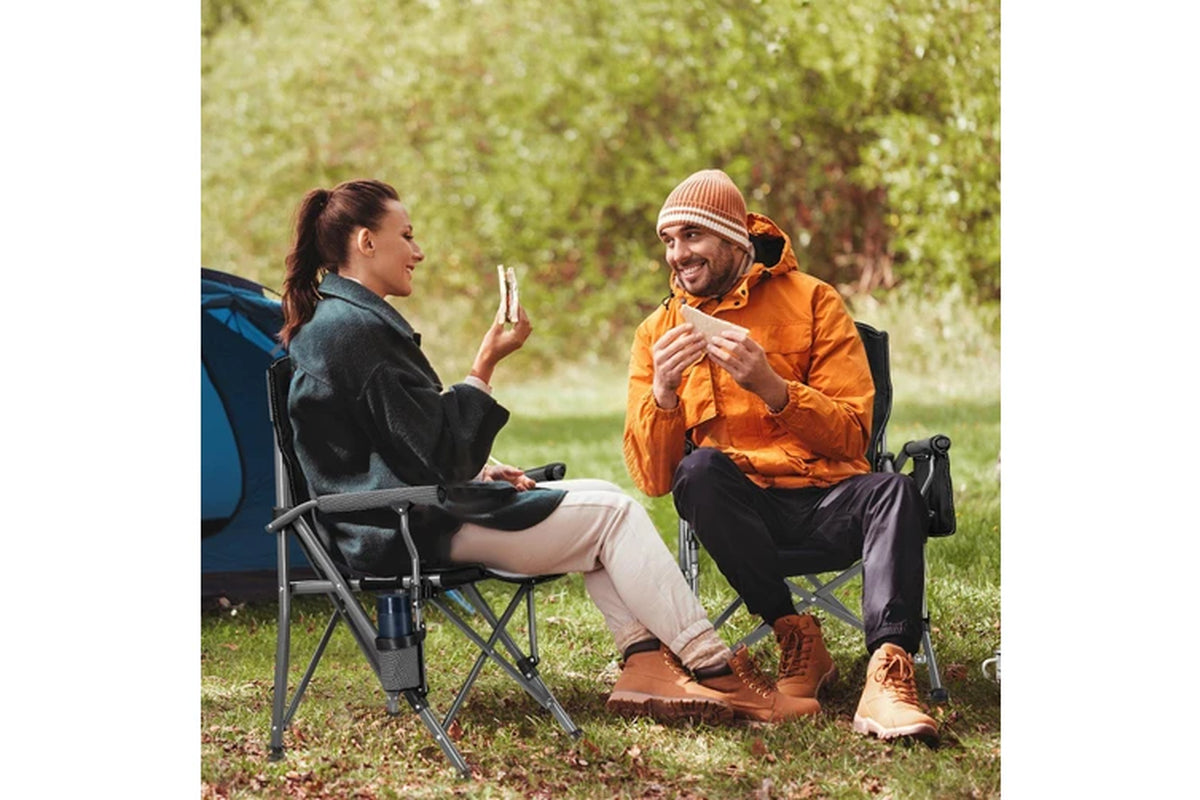 Folding Camping Chair Picnic Hiking Outdoor Beach Fishing Seat Lawn Patio Seating Furniture Portable Lightweight with Armrests Cup Holder Grey