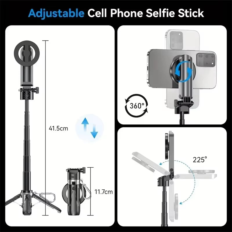 Pocket Bluetooth Magnetic Selfie Stick Telescopic Multifunctional Tripod Phone Holder Stand for Iphone 16 Magsafe Suporte Mount
