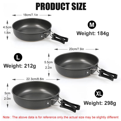 WESTTUNE Camping Frying Pan Aluminum Camping Picnic Plate Dish Portable Outdoor Cookware with Foldable Handle Hiking Cookware