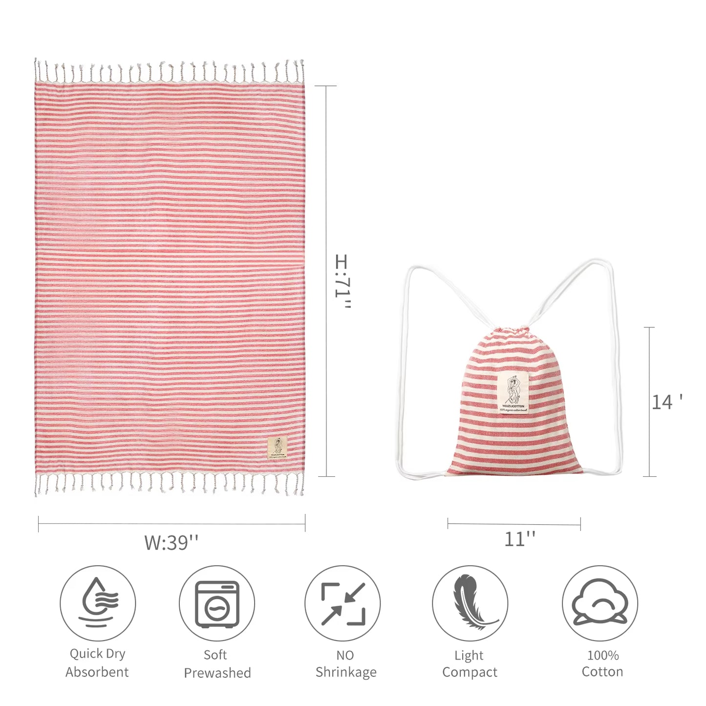 YEUZLICOTTON Hot Sale Luxury Striped Tassel 100% Cotton Sauna Spa Bath Towel for Home 100*180CM Travel Turkish Large Beach Towel