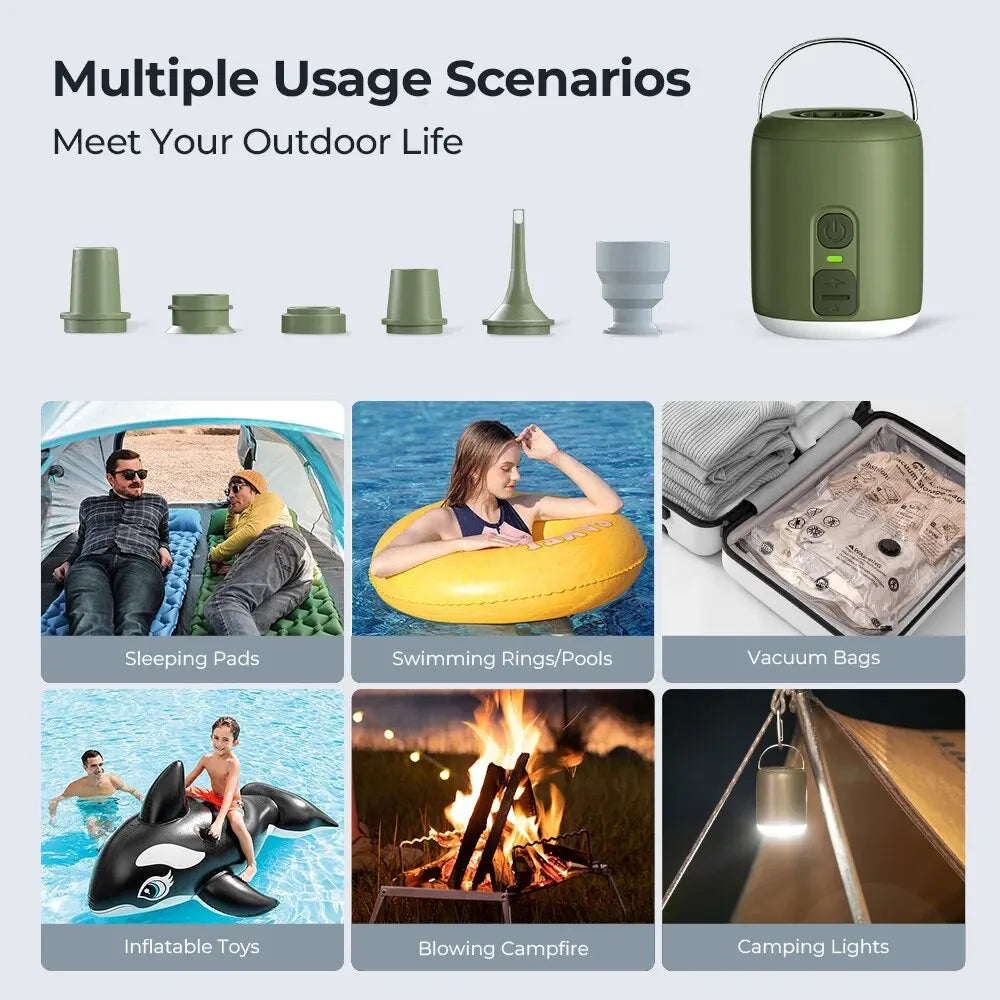 Electric Air Pump Ultralight Portable Nano Pump 2 Rechargeable Battery with Camping Lantern for Air Cushion, Air Pillow