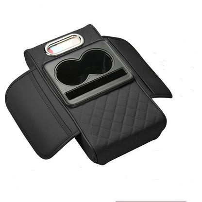 Auto Center Console Armrest Cushion with 2 Cup Holder PU Leather Armrest Pad Portable Car Amrest Pillow Cover Height Pad