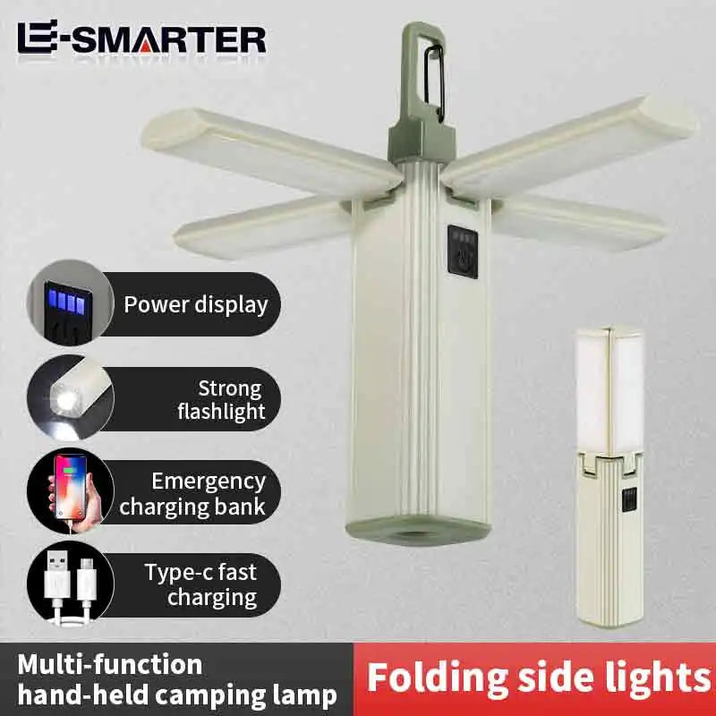 Foldable Camping Lanterns Portable Flashlight Rechargeable Outdoor Power Bank Emergency Fishing Tent Lighting Lamps with Hook