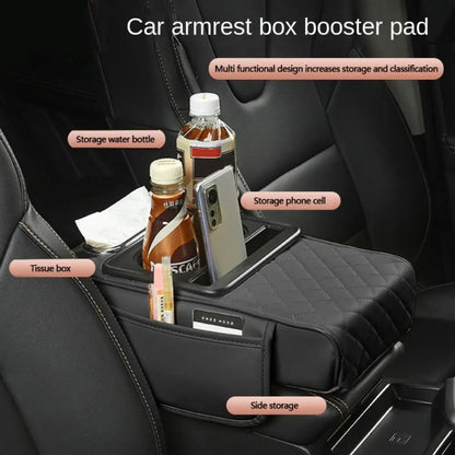 Auto Center Console Armrest Cushion with 2 Cup Holder PU Leather Armrest Pad Portable Car Amrest Pillow Cover Height Pad