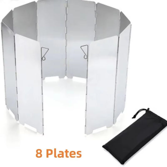8 Plates / 10 Plates Aluminum Alloy Stove Windscreen, Ultralight Foldable Stove Windshield, Suitable for Outdoor Camping, Picnic