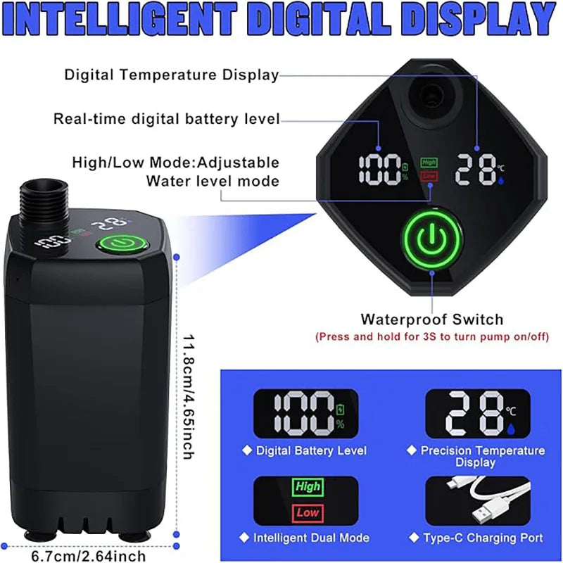 Rechargeable Portable Camping Shower with 6000mAh Battery, LED Display, and Electric Pump