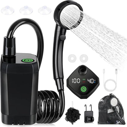 Rechargeable Portable Camping Shower with 6000mAh Battery, LED Display, and Electric Pump