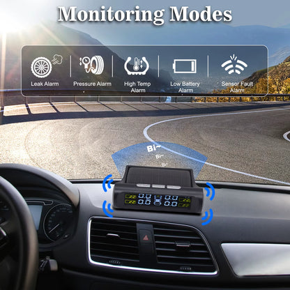 TPMS Solar Tyre Pressure Sensor Car Tyre Pressure Monitoring System with 4 Wheel Internal External Sensors TPMS