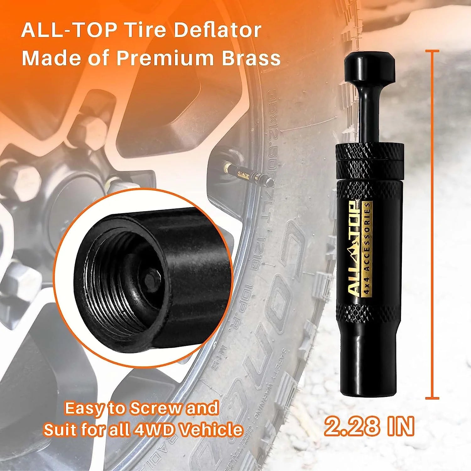 Tire Deflator Air down Auto Offroad Kit (10-30 PSI) 4 PCS Screw-On Tyre Air down Tool for Vehicles Motorcycle Tire Repair Tools