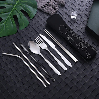 8Pcs/Set Portable Tableware Bag Cutlery Zipper Bag Dinnerware Picnic Fork Spoon Dinnerware Outdoor Camping Picnicking Tools