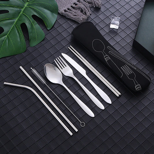 8Pcs/Set Portable Tableware Bag Cutlery Zipper Bag Dinnerware Picnic Fork Spoon Dinnerware Outdoor Camping Picnicking Tools
