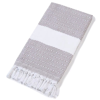 Turkish Geometric Diamond Woven Jacquard Blanket with Tassels - Versatile Sofa and Beach Towel