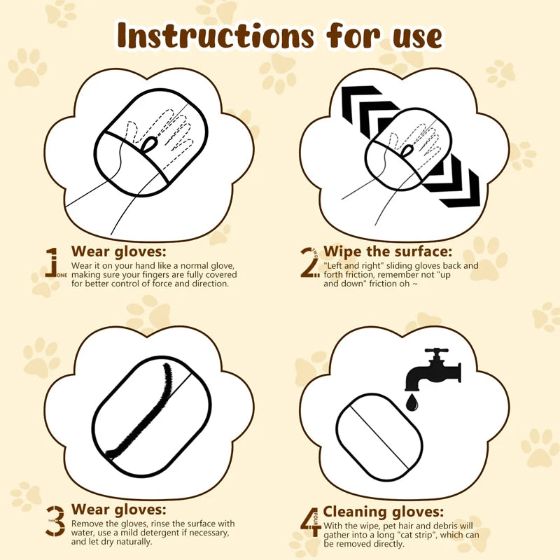 Pet Hair Removal Brush and Deshedding Gloves for Cats and Dogs - Double-Sided Fur Cleaning Tool for Carpets