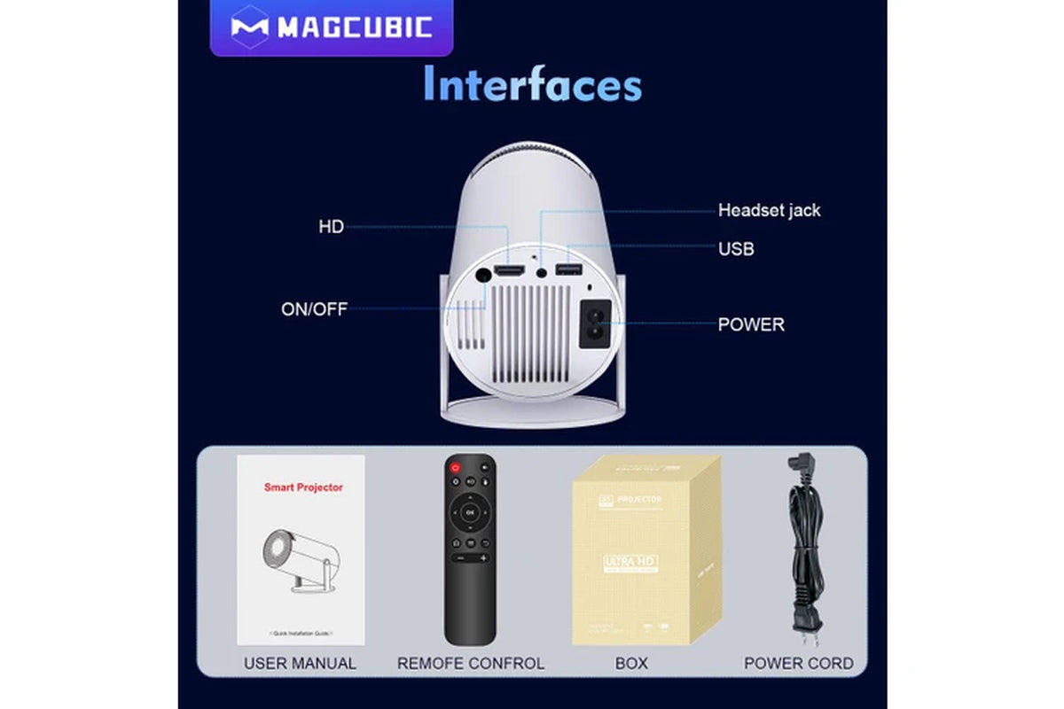 Magcubic HY300 Pro Portable 4K Decoding Projector - Wifi6, Android 11, Bluetooth 5.0 - Ultra-Sharp Imaging, Smart Connectivity, Superior Audio - White