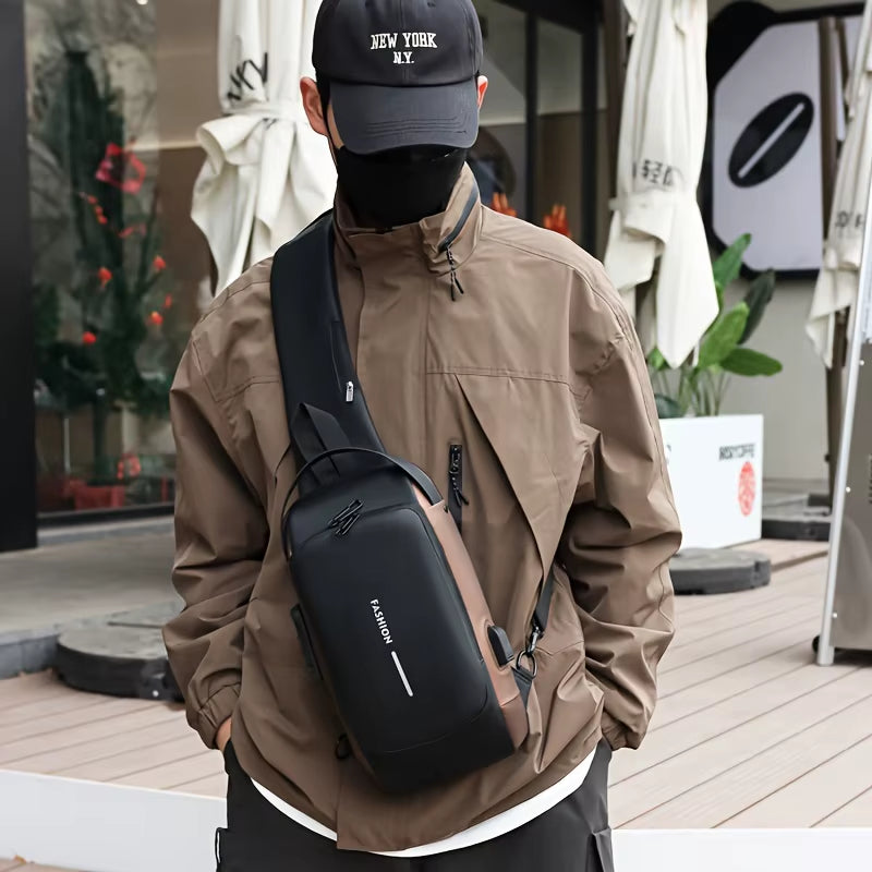 Password Lock Anti-Theft Men'S Bag Men'S Chest Bag Casual Sports Small Backpack Shoulder Crossbody Bag Motorcycle Bag