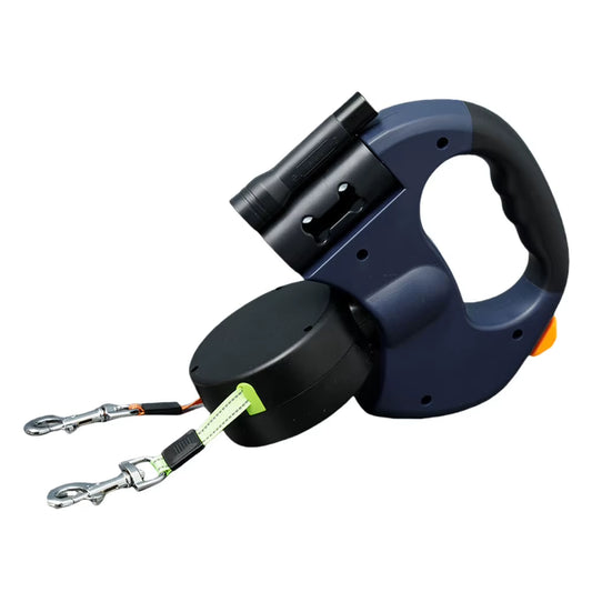 Double Headed Dog Leash Dog Walking Leash with LED Light Dual Pet Leash Retractable Dog Leash for Small Medium Dogs