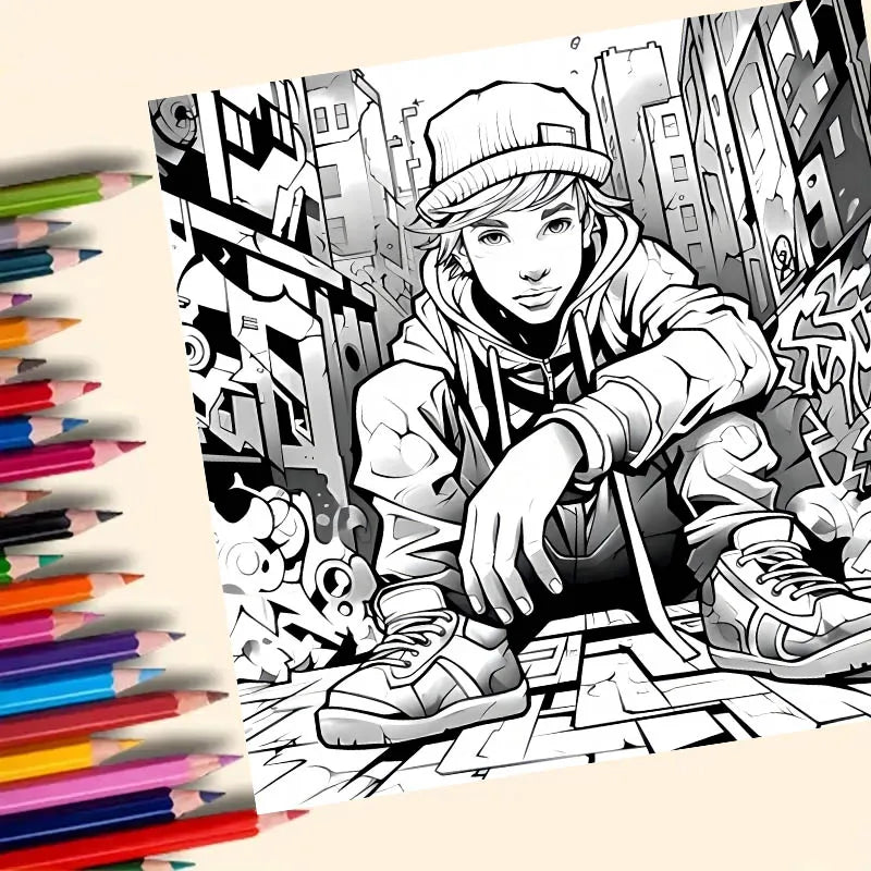 Adult Picture Book Street Art Coloring Book 20Page for Birthday Party Relieve Stress Kill Time Graffiti Painting Drawing Books