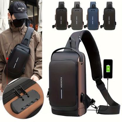 Password Lock Anti-Theft Men'S Bag Men'S Chest Bag Casual Sports Small Backpack Shoulder Crossbody Bag Motorcycle Bag