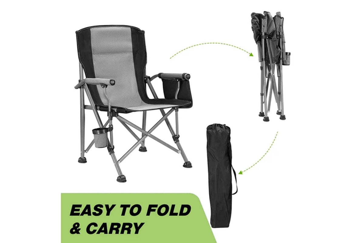 Folding Camping Chair Picnic Hiking Outdoor Beach Fishing Seat Lawn Patio Seating Furniture Portable Lightweight with Armrests Cup Holder Grey