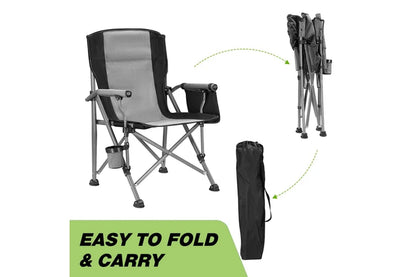 Folding Camping Chair Picnic Hiking Outdoor Beach Fishing Seat Lawn Patio Seating Furniture Portable Lightweight with Armrests Cup Holder Grey