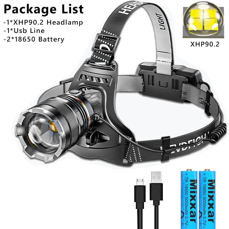 Z40 20000LM LED Headlamp XHP90 Flashlight Headlight Torch Zoom Sensor Headlight 18650 Rechargeable Light Outdoor Fishing Lantern
