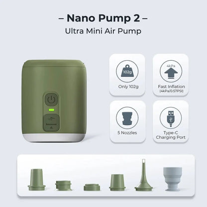 Electric Air Pump Ultralight Portable Nano Pump 2 Rechargeable Battery with Camping Lantern for Air Cushion, Air Pillow