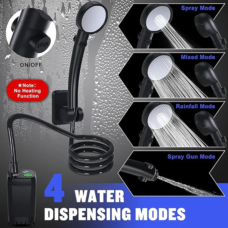 Rechargeable Portable Camping Shower with 6000mAh Battery, LED Display, and Electric Pump
