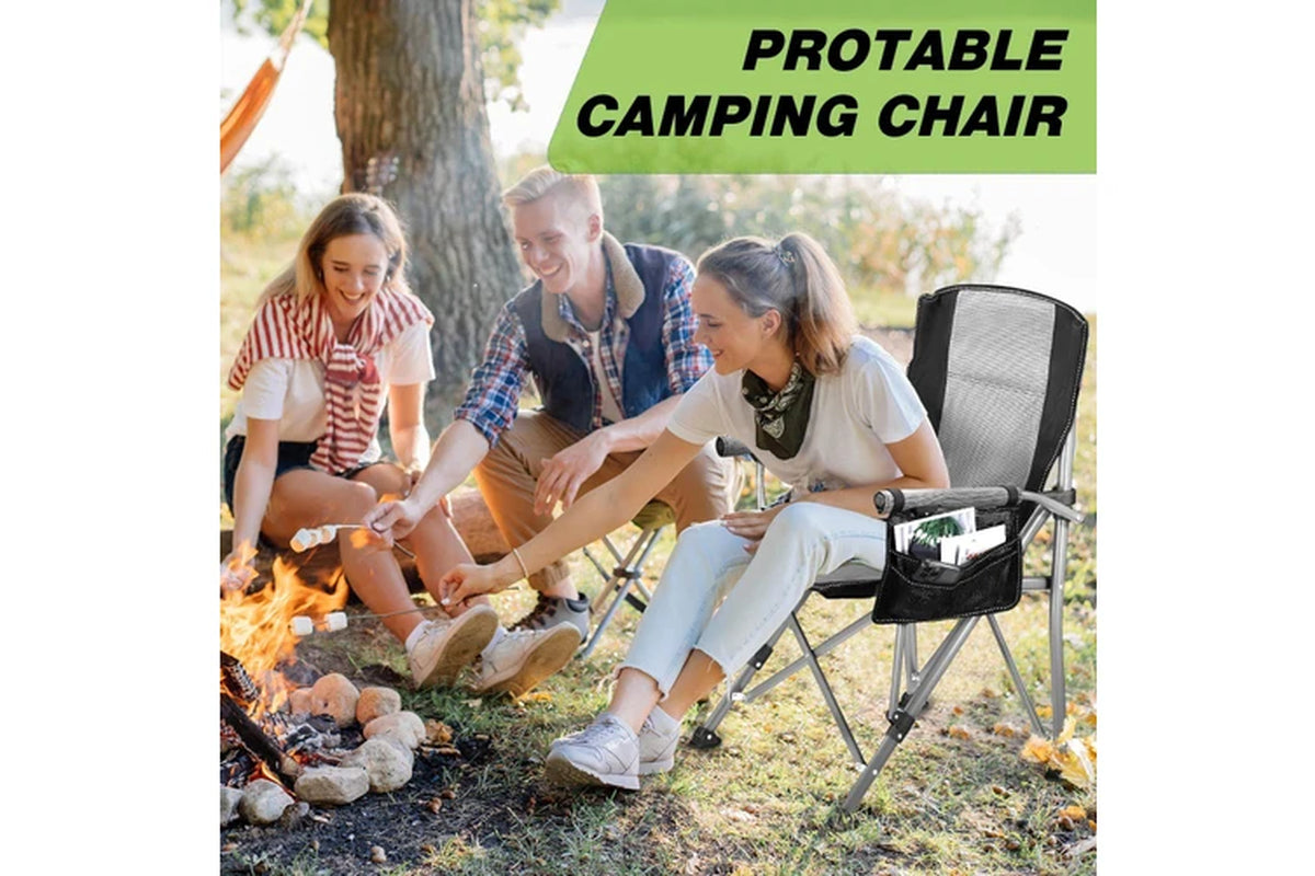 Folding Camping Chair Picnic Hiking Outdoor Beach Fishing Seat Lawn Patio Seating Furniture Portable Lightweight with Armrests Cup Holder Grey
