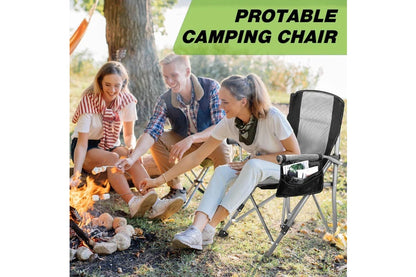Folding Camping Chair Picnic Hiking Outdoor Beach Fishing Seat Lawn Patio Seating Furniture Portable Lightweight with Armrests Cup Holder Grey