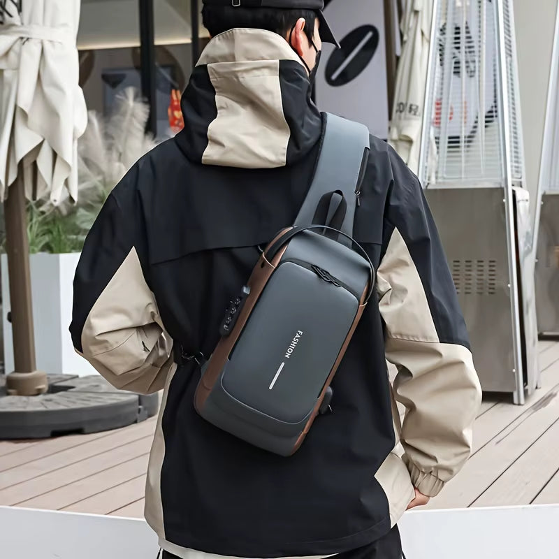 Password Lock Anti-Theft Men'S Bag Men'S Chest Bag Casual Sports Small Backpack Shoulder Crossbody Bag Motorcycle Bag