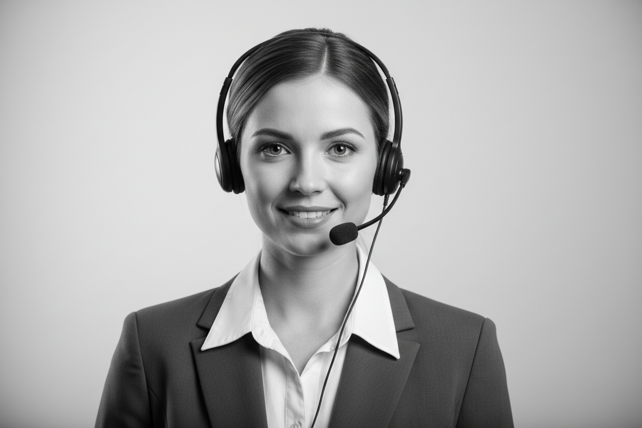 black and white customer support person