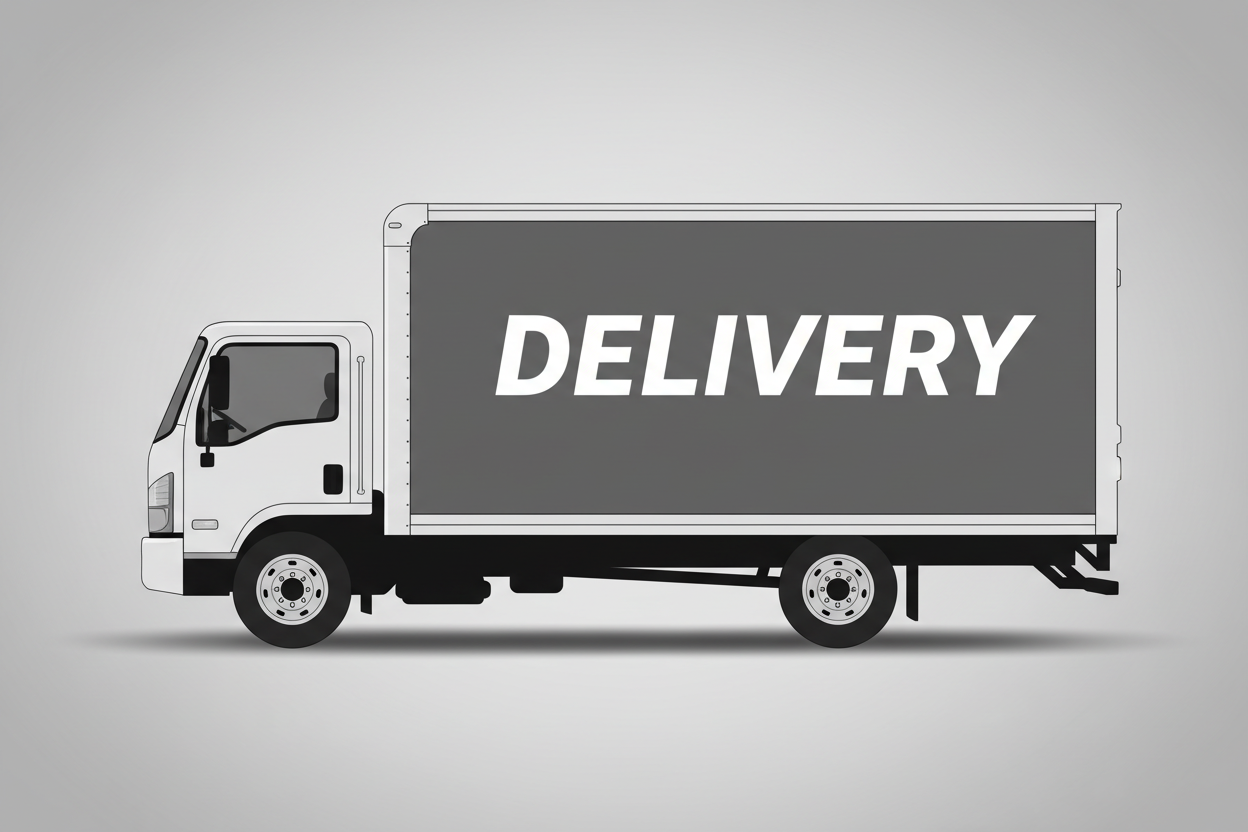 black and white delivery truck only the word delivery on it