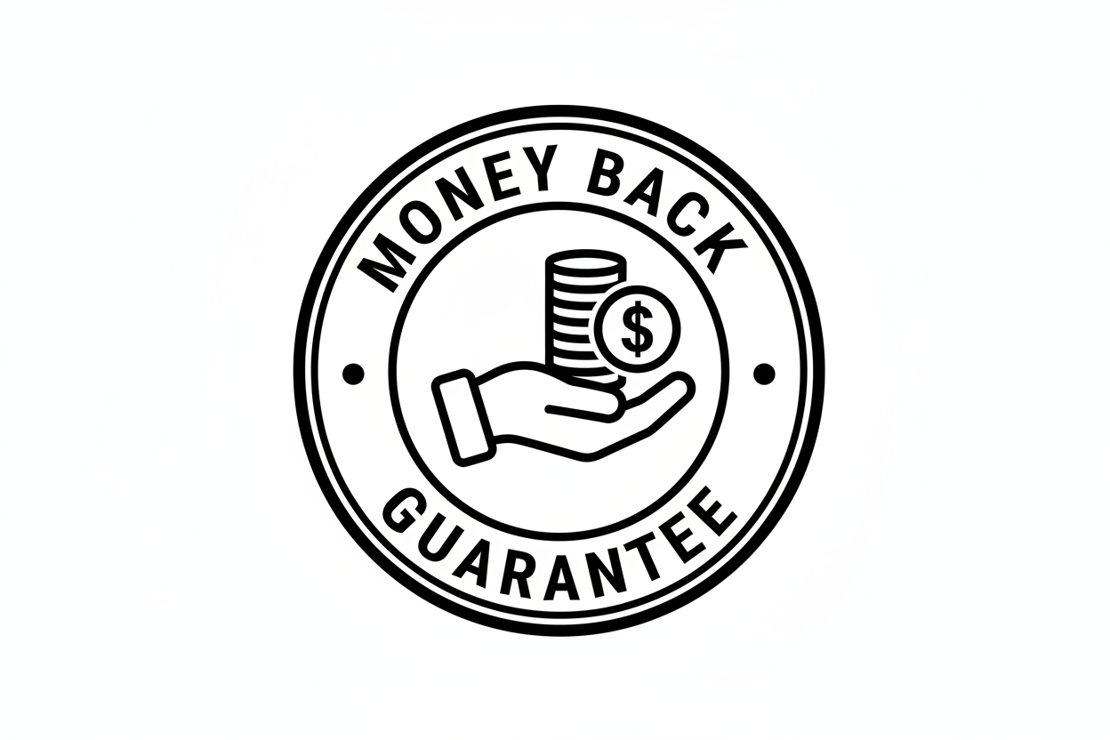 Black and white money back guarantee trust label