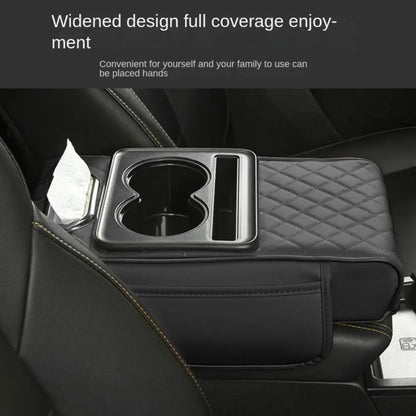 Auto Center Console Armrest Cushion with 2 Cup Holder PU Leather Armrest Pad Portable Car Amrest Pillow Cover Height Pad