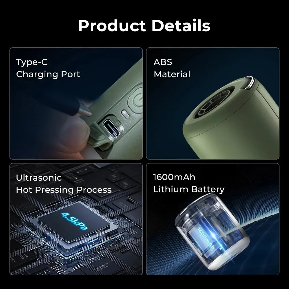 Electric Air Pump Ultralight Portable Nano Pump 2 Rechargeable Battery with Camping Lantern for Air Cushion, Air Pillow