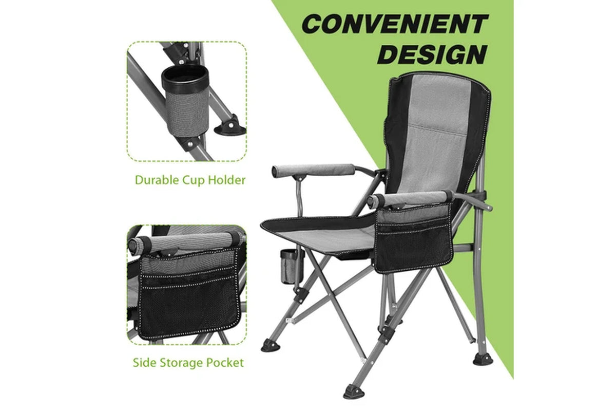 Folding Camping Chair Picnic Hiking Outdoor Beach Fishing Seat Lawn Patio Seating Furniture Portable Lightweight with Armrests Cup Holder Grey