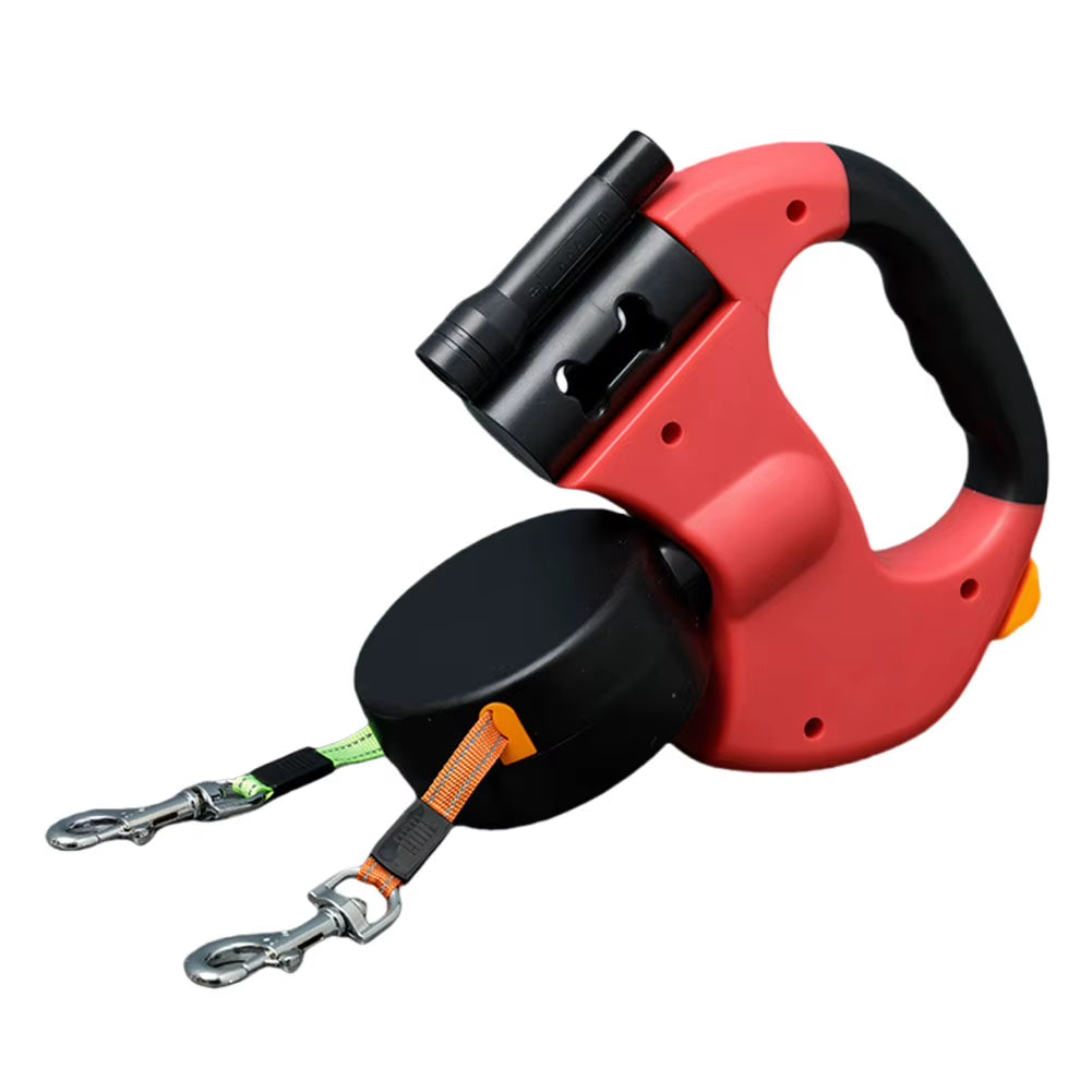 Double Headed Dog Leash Dog Walking Leash with LED Light Dual Pet Leash Retractable Dog Leash for Small Medium Dogs