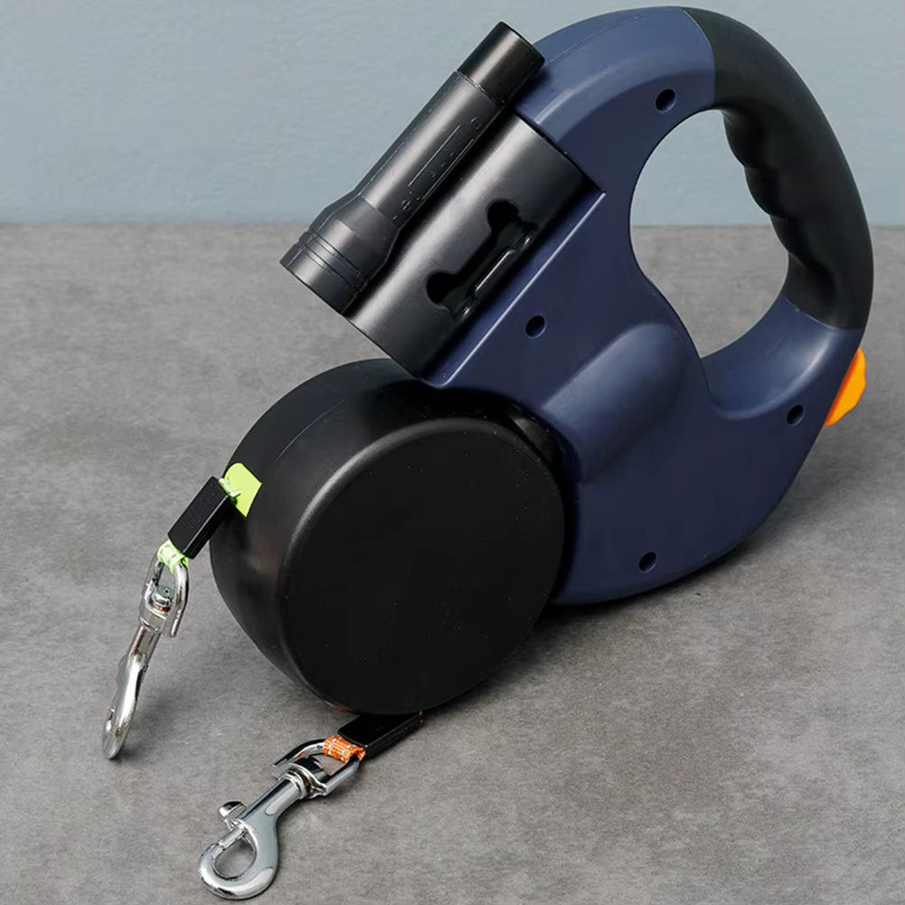 Double Headed Dog Leash Dog Walking Leash with LED Light Dual Pet Leash Retractable Dog Leash for Small Medium Dogs