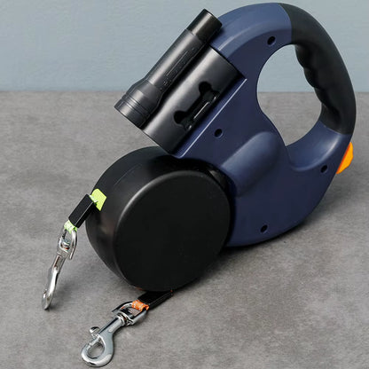 Double Headed Dog Leash Dog Walking Leash with LED Light Dual Pet Leash Retractable Dog Leash for Small Medium Dogs