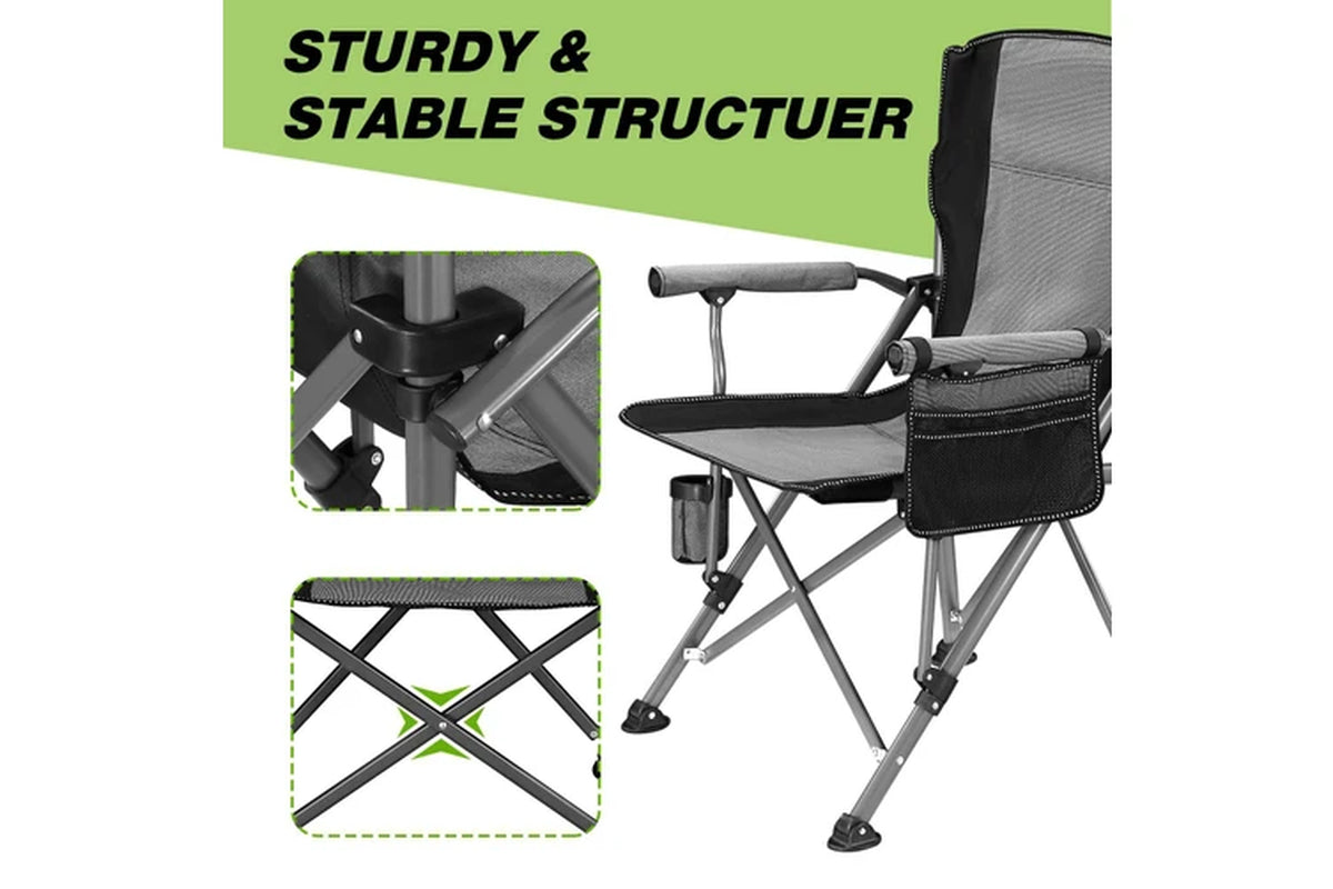 Folding Camping Chair Picnic Hiking Outdoor Beach Fishing Seat Lawn Patio Seating Furniture Portable Lightweight with Armrests Cup Holder Grey