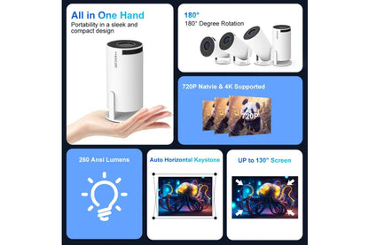 Magcubic HY300 Pro Portable 4K Decoding Projector - Wifi6, Android 11, Bluetooth 5.0 - Ultra-Sharp Imaging, Smart Connectivity, Superior Audio - White